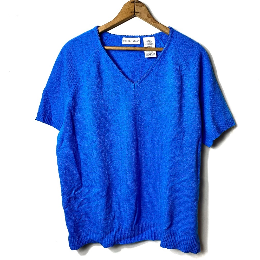 Vintage 90’s White Stag Cabana Blue Sparkle Knit Sweater Top Short Sleeve Blouse